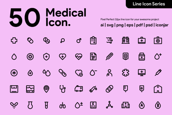 50 Medical Line Icons: Graphics for Sellers
