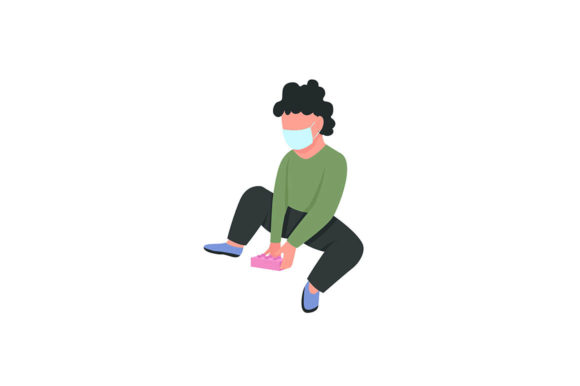 Child in Medical Mask Play with Toy: Graphics & Illustrations