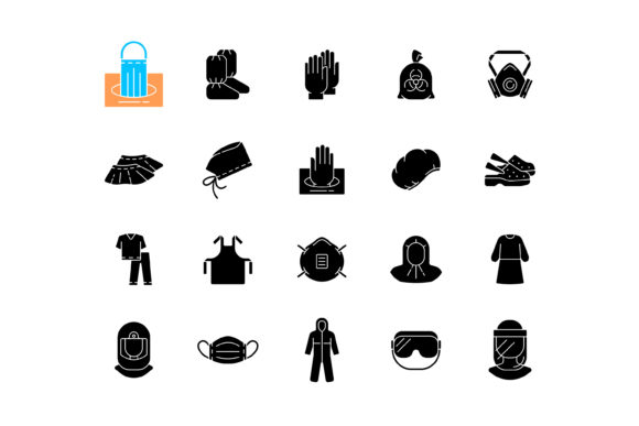 Medical PPE Black Glyph Icons Set Graphics