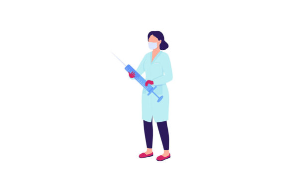 Nurse with Syringe Flat Color Character Graphics