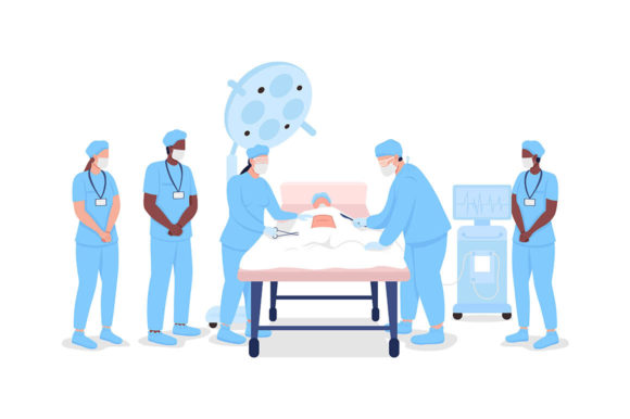 Reviewing Medical Interns Watching Surgery for Embroidery